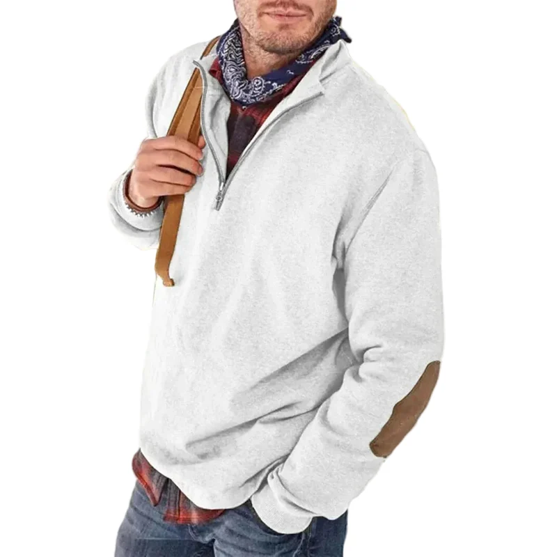 Heren Sweater met Halve Rits en Elleboogstukken