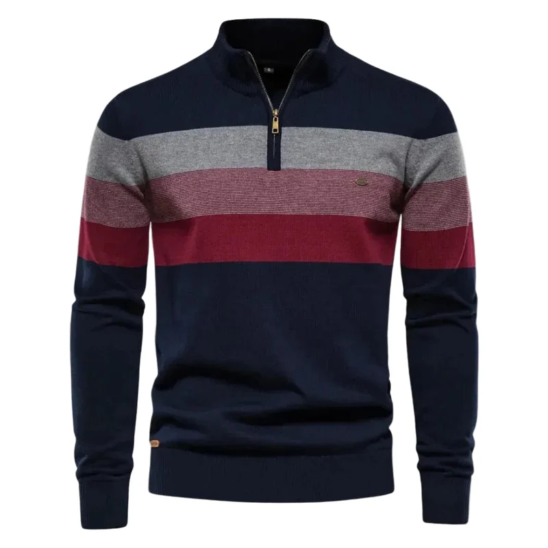 Heren Sweater met Kwartrits en Gestreept Ontwerp