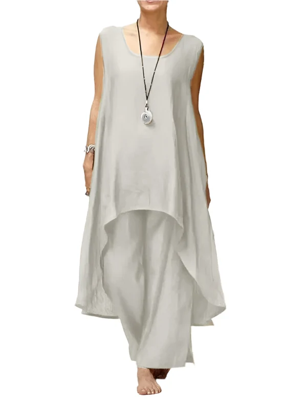 Dames Twee-Piece Set Irregulaire Mouwloze Wijde Pantalon