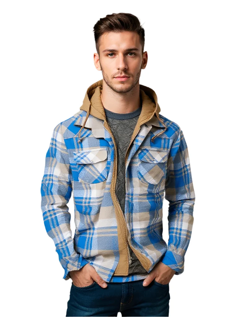Heren Geruite Fleece Gevoerde Jas met Capuchon