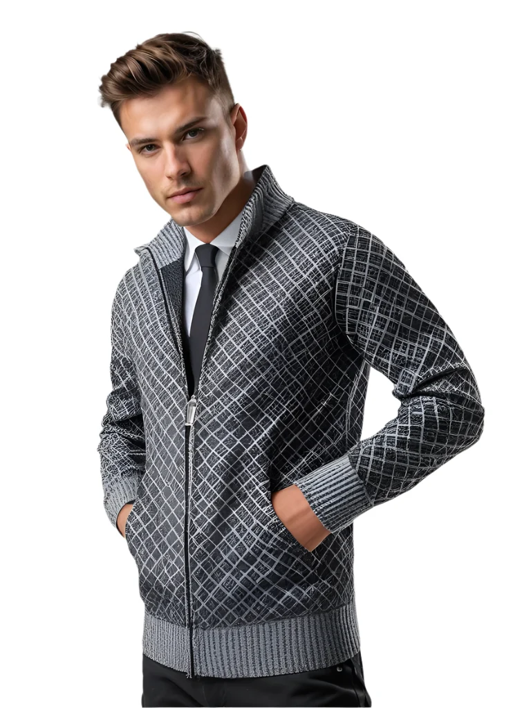 Heren Gebreid Vest Met Rits Geometrisch Patroon