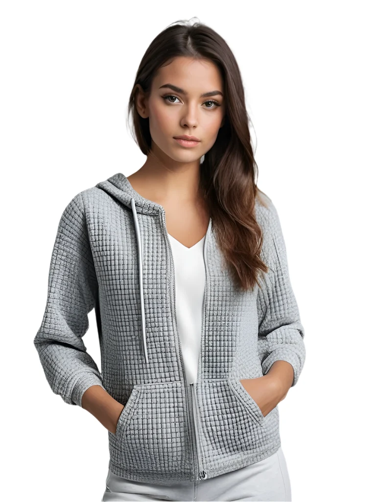 Dames Hoodie Vest Casual Wafelstructuur met Rits en Capuchon