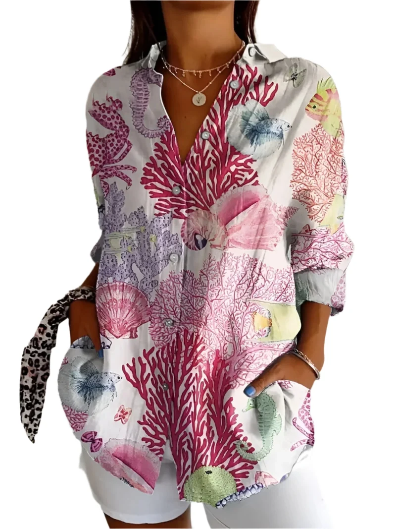 Dames Shirt Bloemenpatroon Button-Up Katoen Polyester