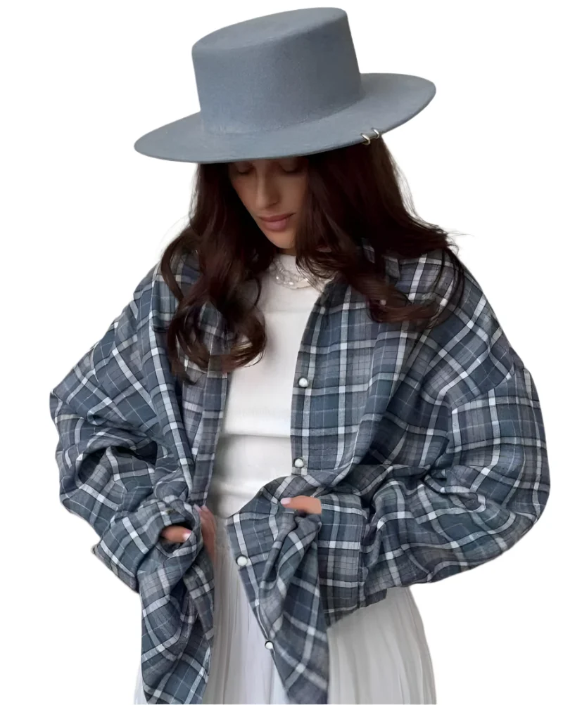 Dames Oversized Geruite Overhemd met Knopen