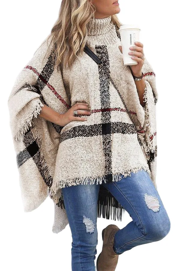Dames Poncho Cape met Kwastjes en Kraag