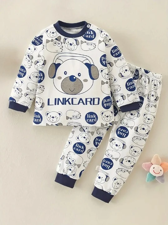 2-delige set cartoon letter print trui met lange mouwen en broek - Jano