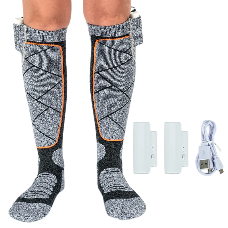 Thermal socks heated electrically with a rechargeable battery and USB charging, heated