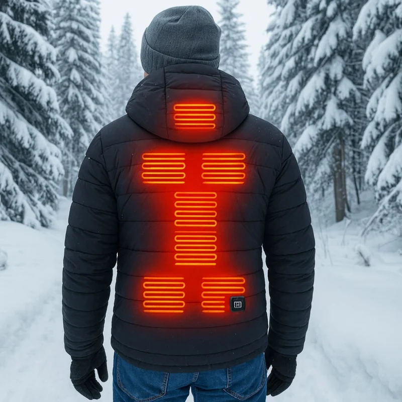 Men’s Heated Electric Winter Jacket with Hood, USB Temperature Control, Heated