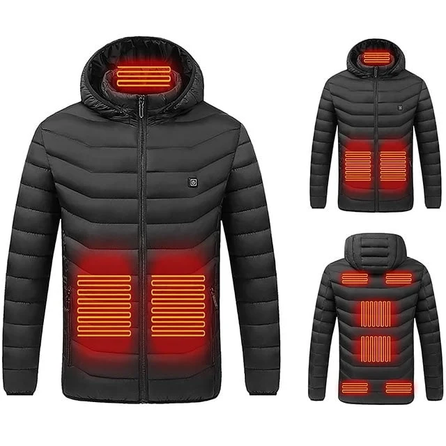 Heated Winter Jacket with Electric Heating, Quilted, Hooded, and Pockets