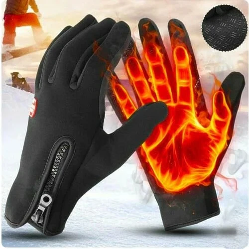 Winter Waterproof Thermal Sports Gloves with a Zipper and Anti-Slip Palm