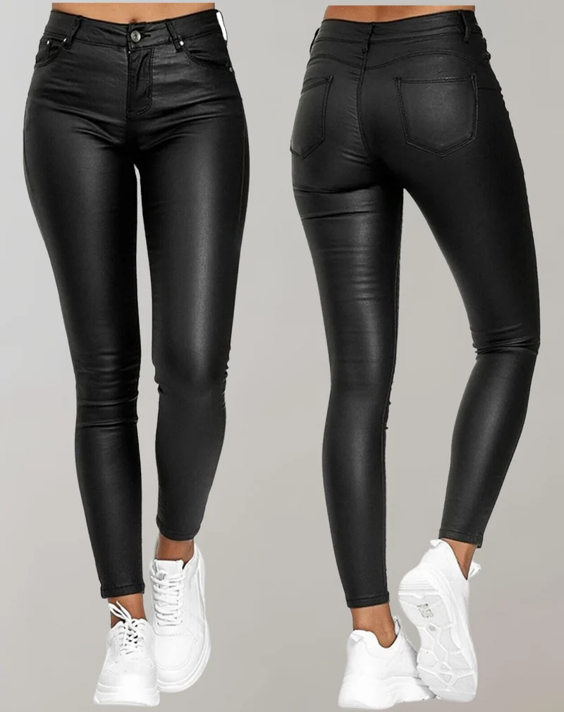 Leren broek dames – hoge taille met rechte pijp in PU-leer