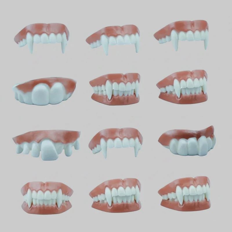 Halloween Fake Teeth and Flexible Vampire Fangs with Blood for a Costume