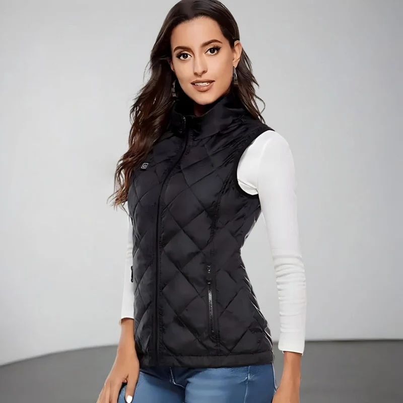 Women's Heated Quilted Vest with Stand-Up Collar
