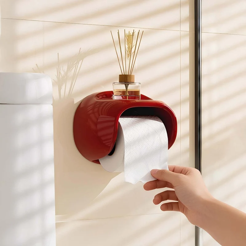 Toiletrolhouder zonder boren – Hoogglans met plankje voor kleine spullen