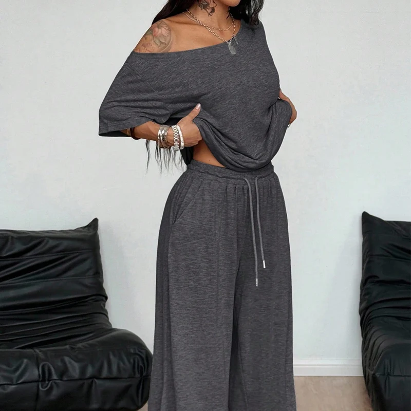 Dames lounge set met blote schouder top en broek