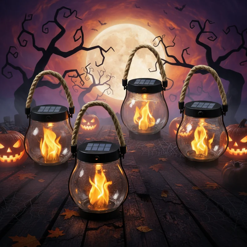 Halloween Solar Lights for the Garden and Street, Decorative Lantern with Flame Effect