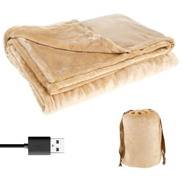 USB Heated Electric Plush Blanket with Drawstring, Storage Bag, and Sleeves