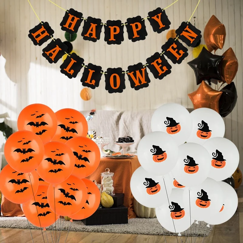 Halloween Latex Balloons with Pumpkin, Bat, and Mummy Prints for Party Decorations