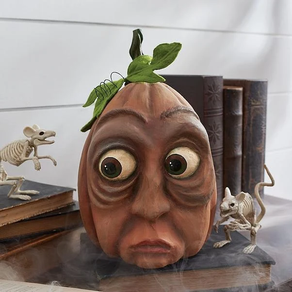 Halloween Party Pumpkin with an Expressive Face and Patterns, Decorative Resin Figurine