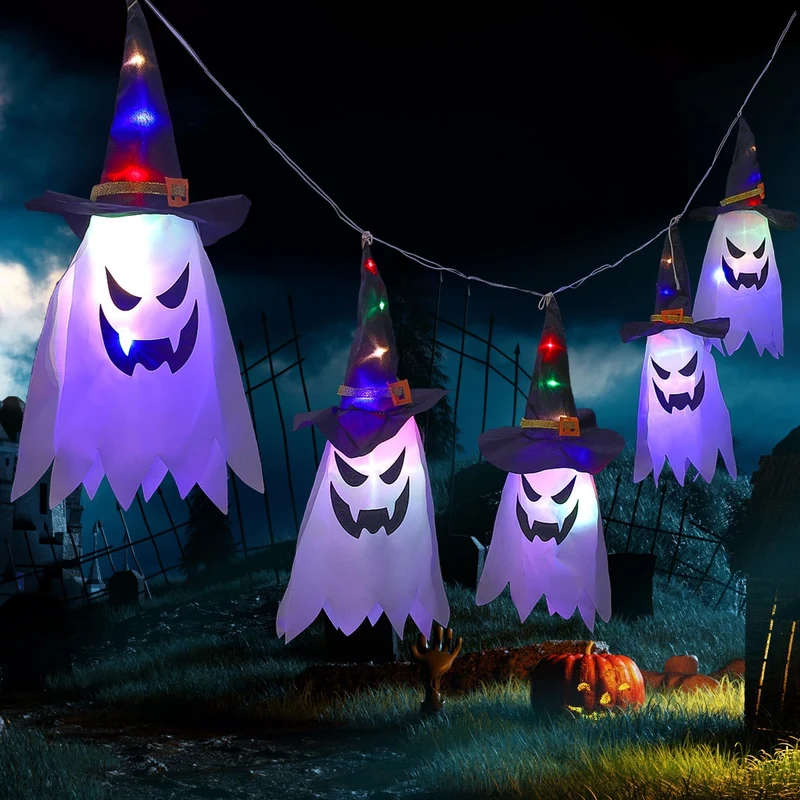 Halloween Decorations Hanging Ghost LED Paper Lantern for Home and Party