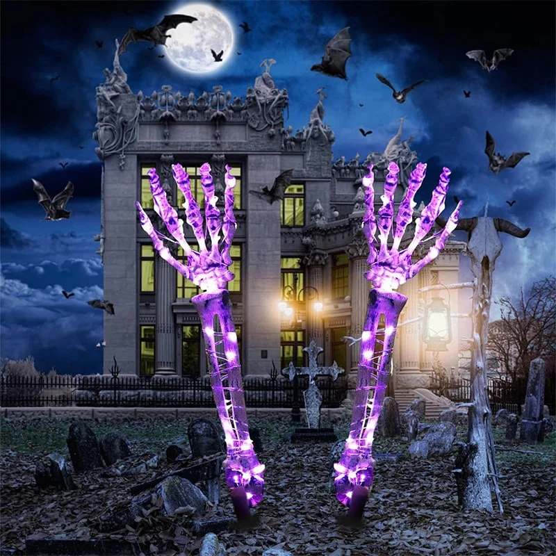 Halloween Garden Decorations: Glowing Skeleton Hands and Skull with LED Lights for the Yard