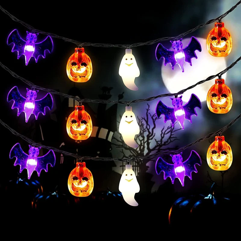 Halloween LED light garland with pumpkins, ghosts, and bats for decoration