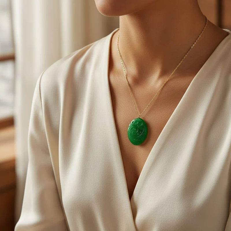 Halloween Women's Natural Stone Necklace, Green Pendant That Glows in the Dark