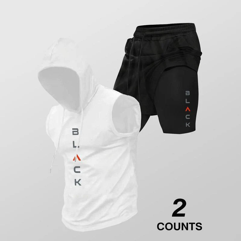 Mouwloze Heren Sportset met Hoodie en Korte Broek