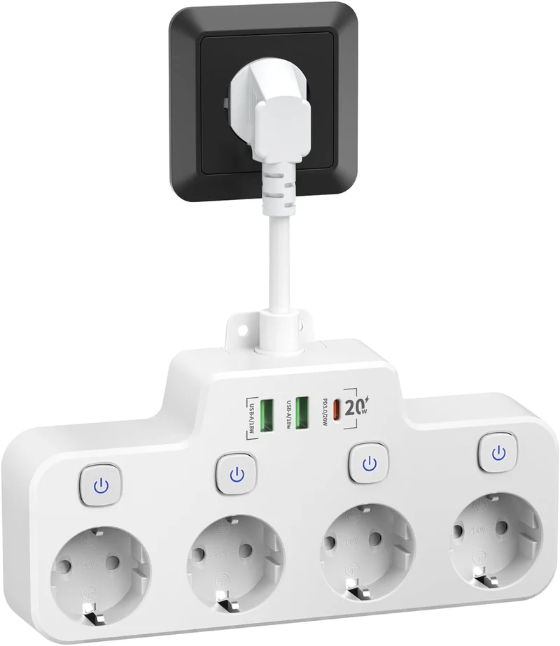 Voltura – Draaibare stekkerdoos met USB-A & USB-C – Wandmontage