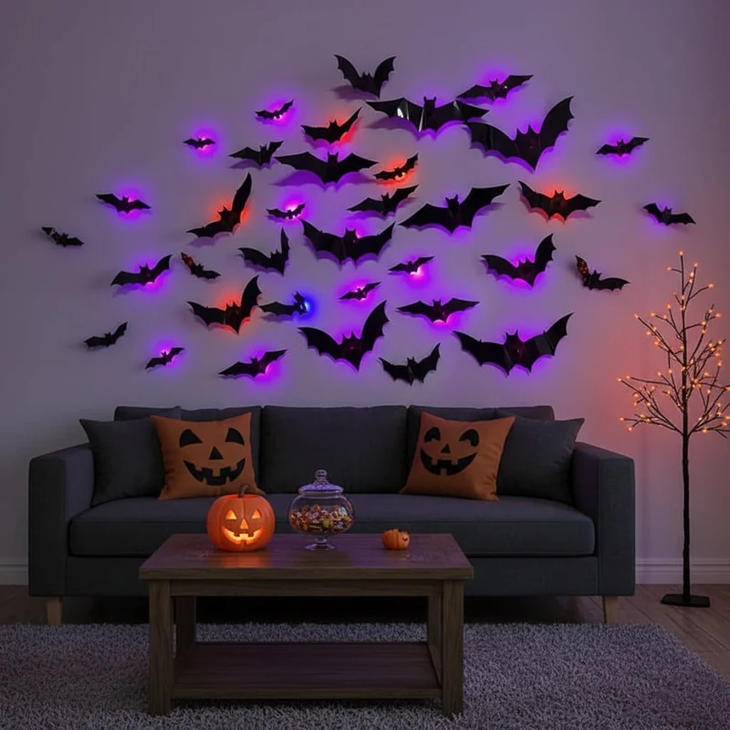 Halloween Decorative 3D Bat Decorations with LED Lighting for Indoors and Gardens