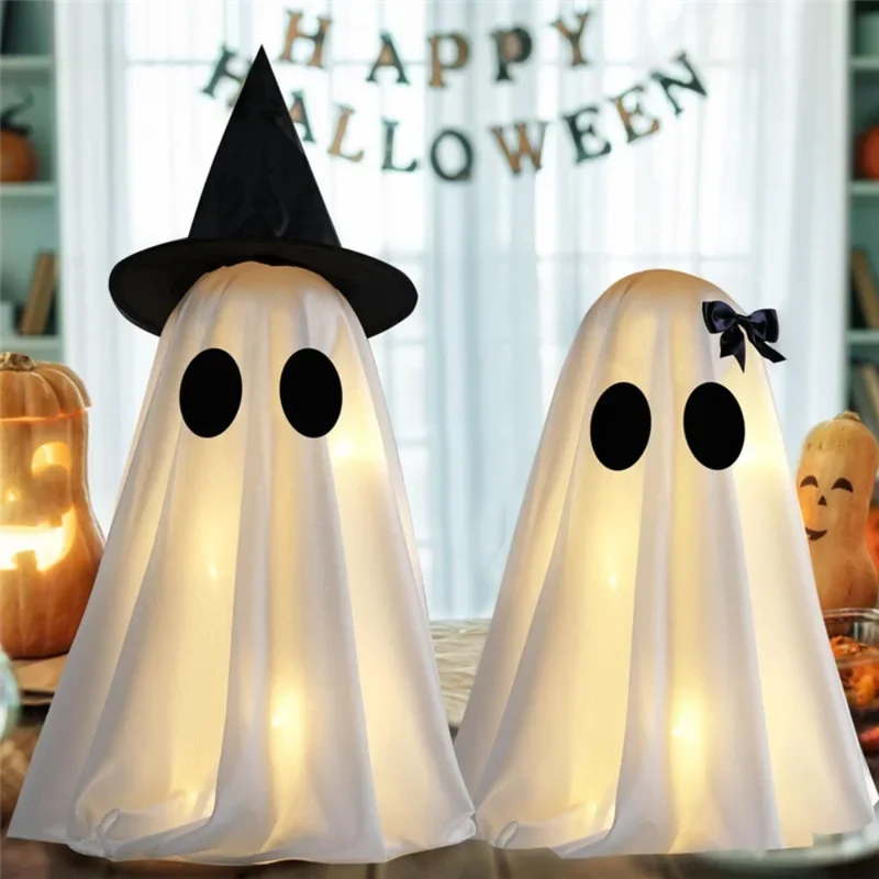 Halloween Ghost Ornaments and Decorations with LED Lights, Illuminated, Set of 2