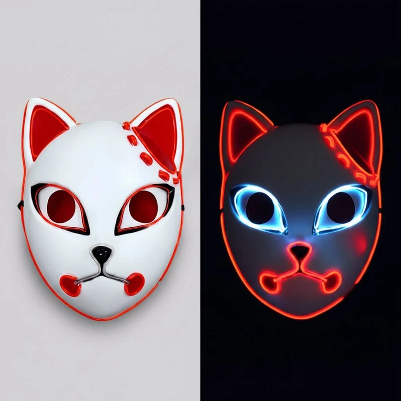 Halloween LED Cat Anime Cosplay Mask with Glowing Illumination for Masks