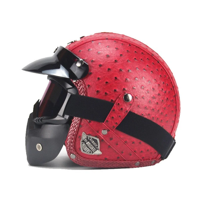 Motorhelm – Retro Design met Vizier, Verstelbare Kinband & Comfortabele Pasvorm