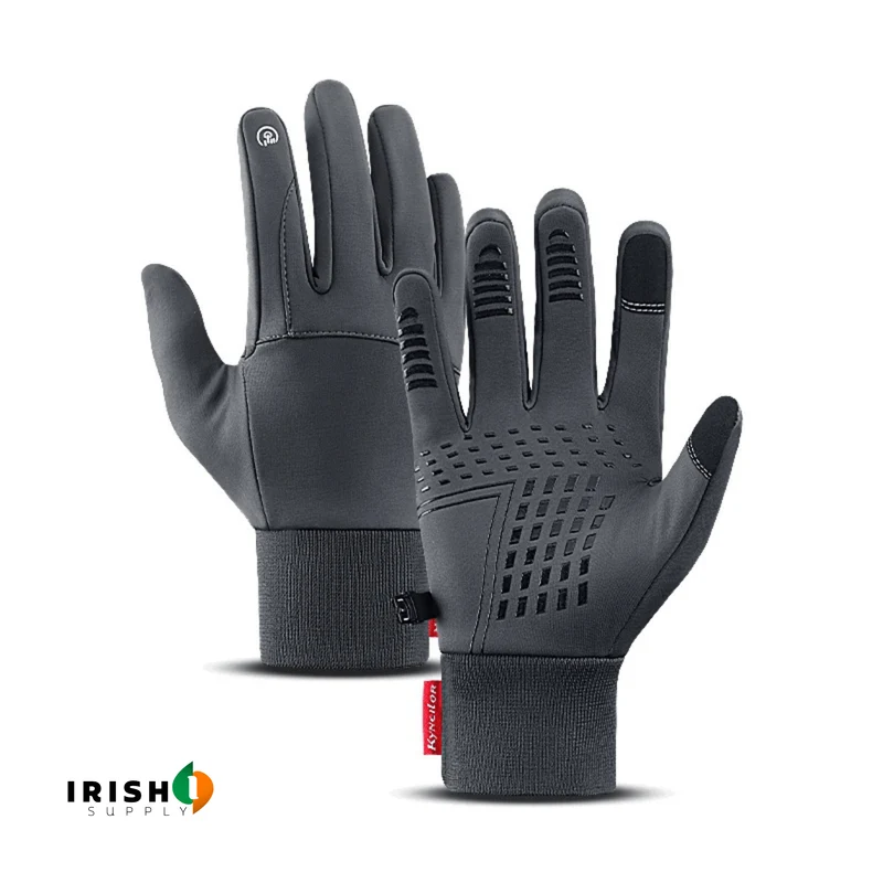 Waterproof winter sports gloves with touchscreen compatibility and reinforcements