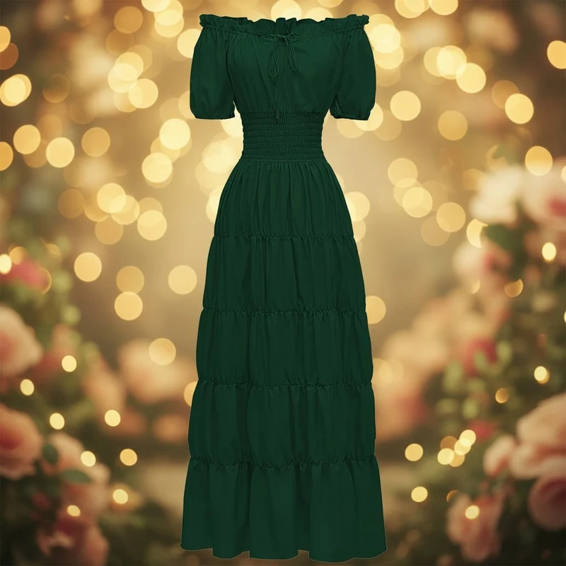 Halloween Women's Summer Boho Maxi Dress with Off-the-Shoulder Design and Ruched Waist for Parties