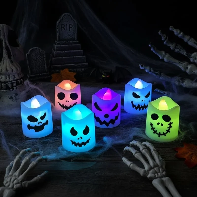 Halloween LED Tealight Candles, Plastic Decorative Party Set