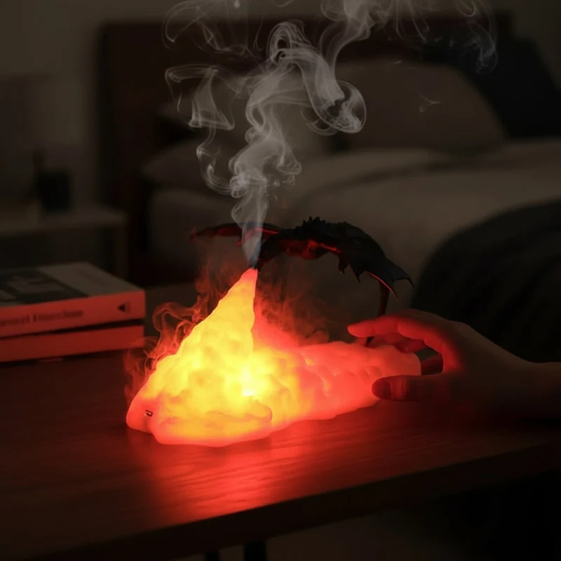 Halloween LED Night Light, Fire-Breathing Dragon with Rechargeable Battery, for Desk and Bedroom, Clip-On