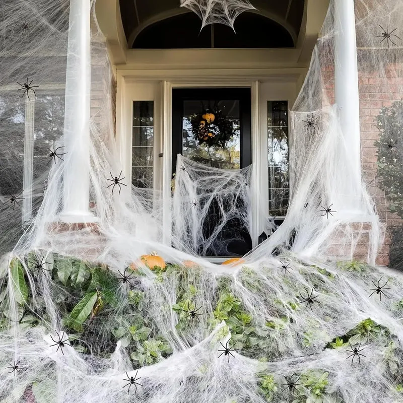 Halloween Artificial Spider Web with Spiders, Indoor and Outdoor Decoration