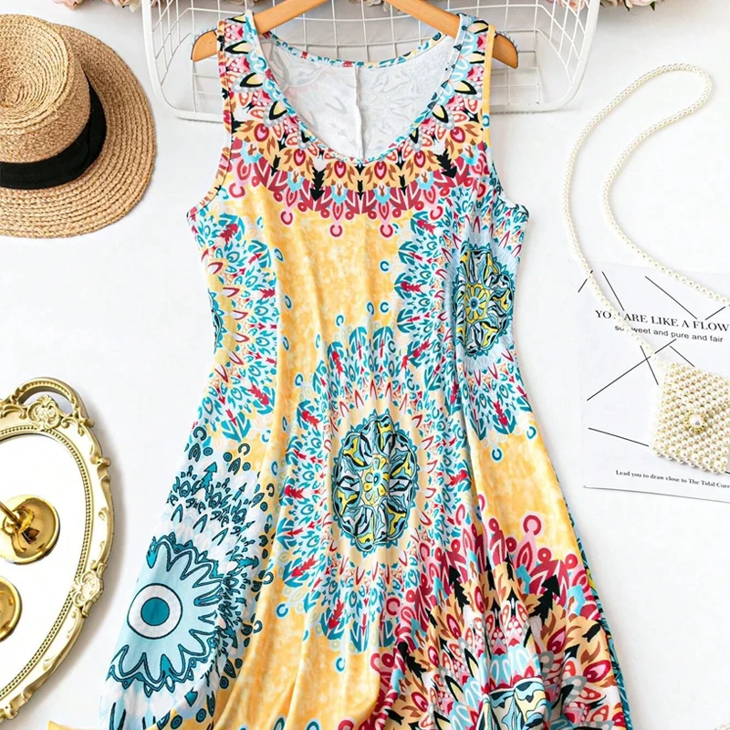 Mouwloze A-lijn zomerjurk met print voor dames