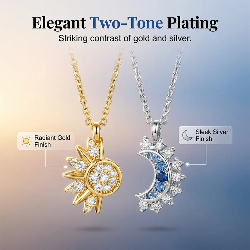Tweekleurige zon- en maanhalsketting met strass steentjes