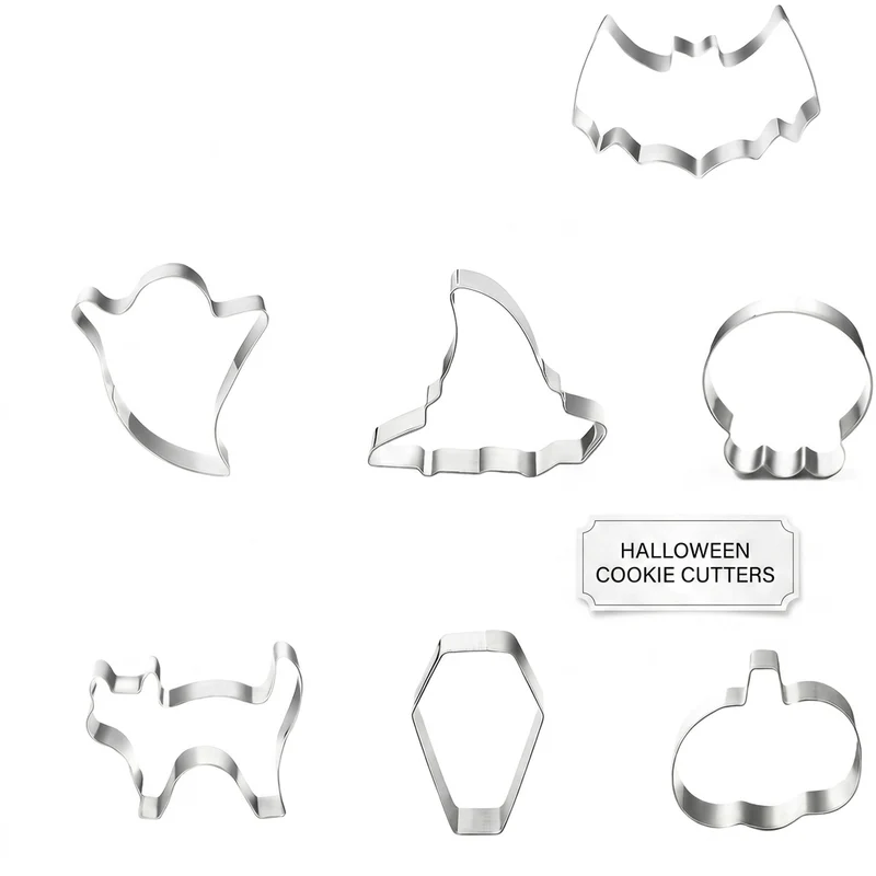 Halloween Steel Cookie and Biscuit Cutters, 7 Shapes: Pumpkin, Skull, Ghost
