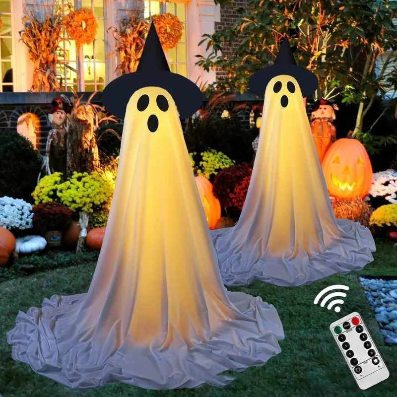 Halloween Ghost House Decoration with LED Lighting and Witch’s Hat