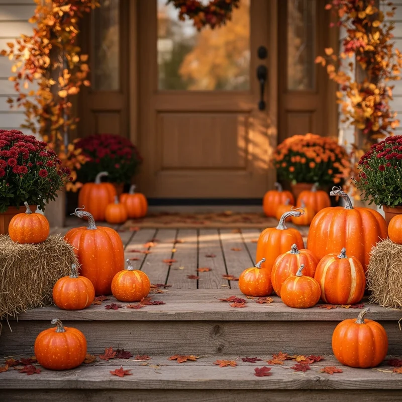 Halloween Decorative Artificial Pumpkins Set of 7 in Various Sizes, Autumn Decorations