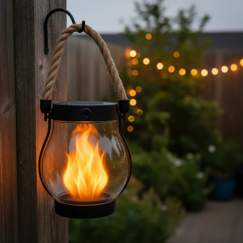 Halloween Solar Garden Lamp Lantern with Flame Effect and Rope Handle for the Garden