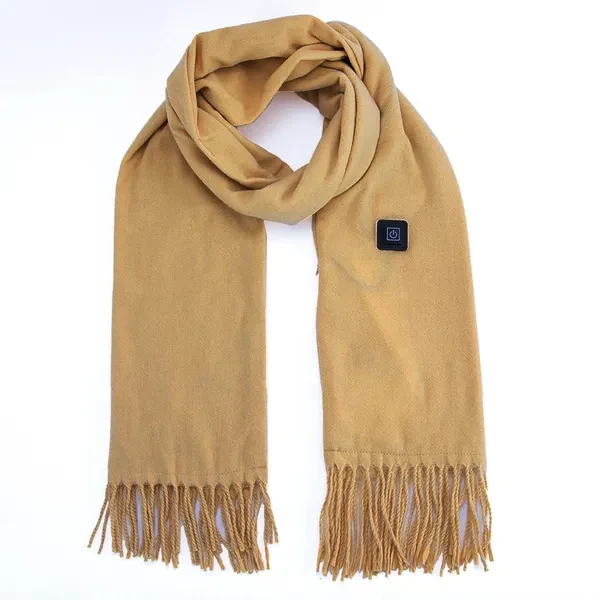 USB-Heated Winter Scarf with Soft Fabric and Tassels, Beige, Women's