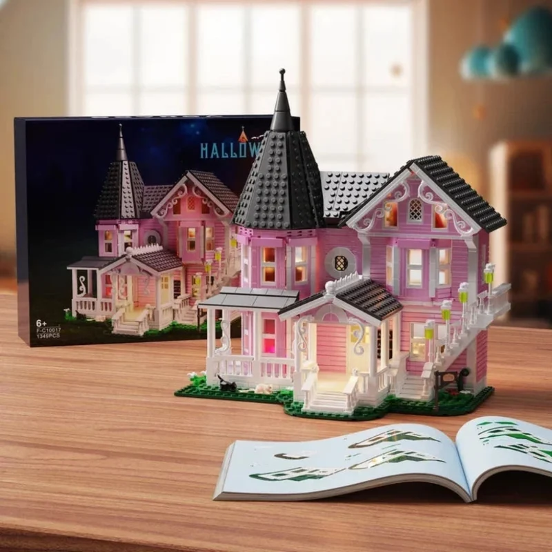 Halloween Victorian House Building Blocks with LED Lighting and 1349 Building Pieces