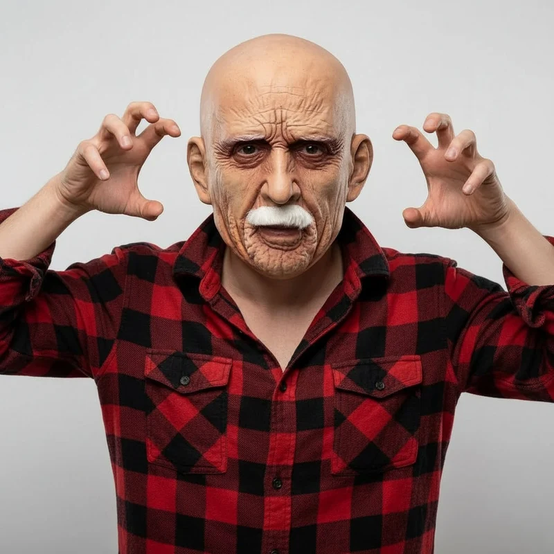 Halloween Old Man Latex Full-Head Mask with a Realistic Mustache for Men's Costumes