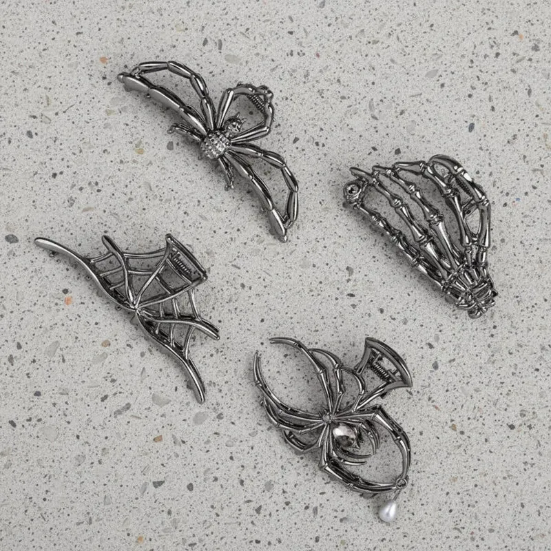 Halloween Spider, Bat, and Skull Hair Clips and Barrettes for a Party