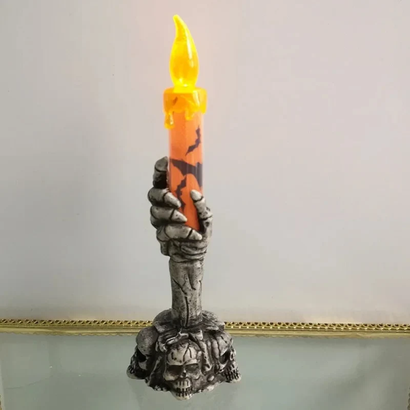Halloween decoration LED skeleton candle with skulls, spooky decorative candle for parties and the garden