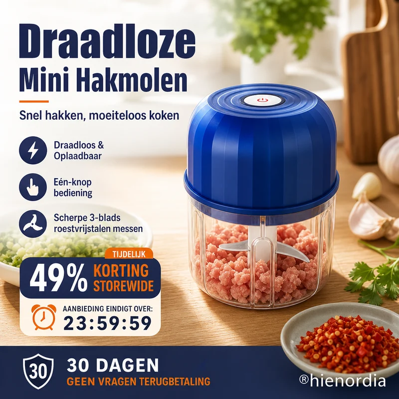 Draadloze elektrische mini voedselhakker met usb oplaadfunctie